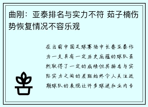 曲刚：亚泰排名与实力不符 茹子楠伤势恢复情况不容乐观